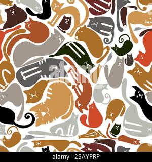 Katzen nahtloser Hintergrund. Handzeichnung. Nicht AI, Vektorillustration Stock Vektor