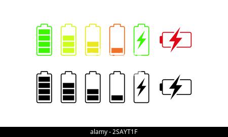 Batteriesymbol. Batterieladezustand. Symbol für das Laden des Akkus Stock Vektor