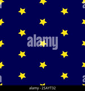 Nahtloses Vektormuster von gelben Sternen isoliert auf blauem Hintergrund Stock Vektor