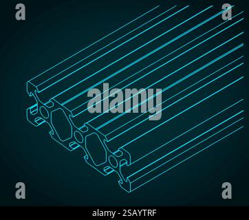 Stilisierte Vektorillustration des isometrischen Entwurfs des Aluminiumprofils Stock Vektor