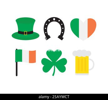 Vektorsatz Bündel von flachen Irland St Patric Tag Symbol isoliert auf weißem Hintergrund Stock Vektor