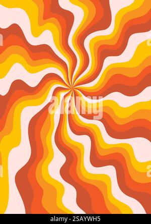 Abstrakter psychedelischer Retro-Hintergrund mit welligem Muster. Groovige Wellen in warmen Retro-Farben. Trendige verdrehte, funky Vektortextur im abstrakten y2k-Stil Stock Vektor