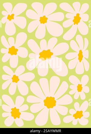 Abstrakter 90er Jahre Y2K Hintergrund mit Gänseblümchenmuster. Groovige Blumen in Retro-Farben. Trendige verdrehte, funky Vektortextur im abstrakten y2k-Stil. Vektor Stock Vektor