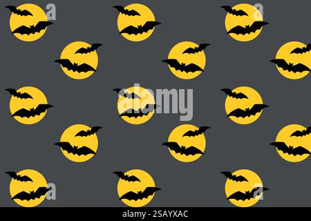 Halloween-Muster mit Mond- und Fledermaussilhouetten. Ideal für Kinderprojekte, Weihnachtskarten, Verpackungen, Textilien und viele andere Designs. Vektorabbildung. Stock Vektor