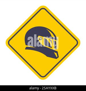 Schwarzes Piktogramm eines Motorradhelms. Helm mit vollem Gesicht auf gelbem Hintergrund. Stock Vektor