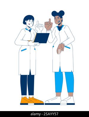Weibliche STEM-Wissenschaftlerinnen arbeiten an der flachen Illustration von Forschungscartoons zusammen Stock Vektor