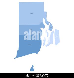 Rhode Island, RI – detaillierte politische Karte des US-Bundesstaates. Administrative Karte unterteilt in Bezirke. Blaue Karte mit Kreisnamen. Vektorabbildung Stock Vektor