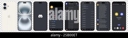 Display in weißem iPhone 16 nicht mehr anschließen. Trennen Sie die mobile Anwendung von Microsoft Corporation auf einem Smartphone. Vorlage für Social Network Mockup auf Isolat festlegen Stock Vektor