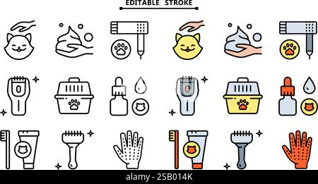 Set mit Symbolen für die Tierpflege. Bearbeitbare Kontur. Pflege von Katzen und Hunden. Tierärztliche Dienstleistungen. Einfache Vektorsymbole für ui und ux, Website oder mobi Stock Vektor