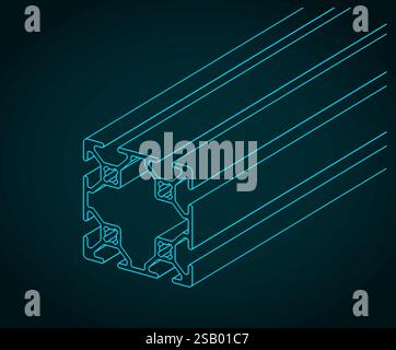 Stilisierte Vektorillustration des isometrischen Entwurfs des Aluminiumprofils Stock Vektor