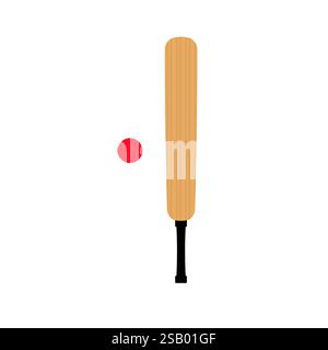 Vektor flache Zeichentrickfilm farbige Cricket Fledermaus und Ball isoliert auf weißem Hintergrund Stock Vektor