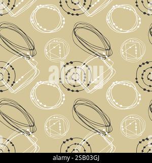 Handgezeichnetes Doodle-Muster. Zeichnung für Kinder. Hand zeichnet kalligraphische Locken, Figuren, Kreise mit Punkten. Doodle-Hintergrund. Vektorabbildung Stock Vektor