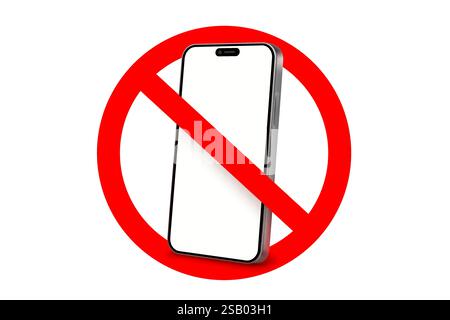 Symbol für verbotenes Mobiltelefon, weißer Hintergrund. Vektor Stock Vektor