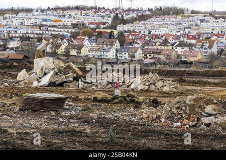 Bauarbeiten für ein neues Bebauungsgebiet für 460 Wohnungen im neuen Stadtteil Boeckinger Straße im Stadtteil Zuffenhausen-Rot. Abdichtung von al Stockfoto