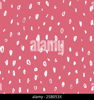 Handgezeichnete Punkte auf pfirsichfarbenen Pinselstrichen nahtloses Muster. Abstrakte handgemalte Punkte, Punkte, Striche, Linien Hintergrund. Minimales Kunstwerk für Tapeten Stock Vektor