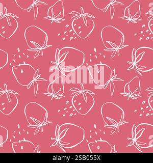 Erdbeere abstrakte handgezeichnete nahtlose Muster rosa Pfirsichfarbe für Typografie, Textilien oder Verpackungsdesign Stock Vektor