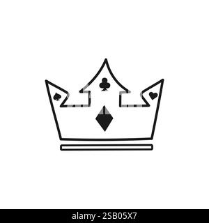 Minimalistische Krone mit Kartenanzügen - Poker- und Casino-Design. Pik, Herz, Diamanten, Schläger. Vektorabbildung. Stock Vektor