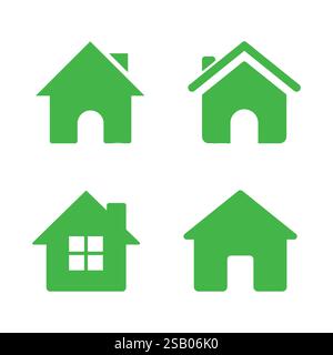 Symbolgruppe „Web Home“ für Websites und Apps. Einfaches Haussymbol. Flaches Immobilienschild. Piktogramm der Hauptseite in gefüllter, dünner Linie, Kontur und Kontur Stock Vektor