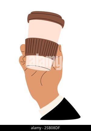 Die Hand hält eine Papiertasse zum Mitnehmen mit Kaffee Stock Vektor