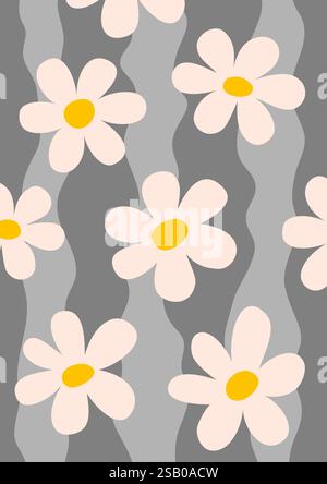 Abstrakter 90er Jahre Y2K Hintergrund mit Gänseblümchenmuster. Groovige Blumen in Retro-Farben. Trendige verdrehte, funky Vektortextur im abstrakten y2k-Stil. Vektor Stock Vektor