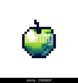 Logo fruchtiger grüner Apfel. Symbol Frucht Pixel. 8-Bit-Apfelsymbol. Eleganter Apfel im 16-Bit-Pixel-Design 80x Stock Vektor