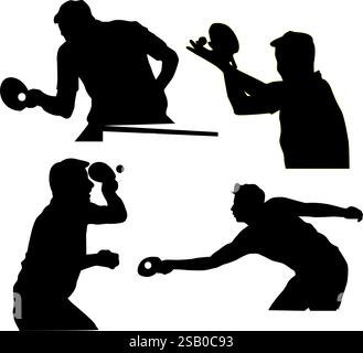 Flache Silhouette des männlichen Tischtennisspielers Halbkörper, Vorderschlag, Tischtennisvektor Silhouette Stock Vektor