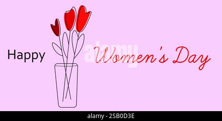 Schöner Frauentag mit roten Blumen und minimalistischem Textdesign Stock Vektor