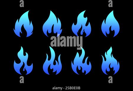 Sammlung von Feuersymbolen. Feuerflammensymbol. Schriftzug für die Silhouette des Lagerfeuers. Brandsatz - Bestandsvektor. Stock Vektor
