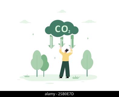Kreislaufwirtschaft. CO2-neutral. Null-Nettoemissionen und Kohlendioxidbilanz. Klimawandel und Nachhaltigkeit. Vektor-Illustration in flachem Cartoon Stock Vektor