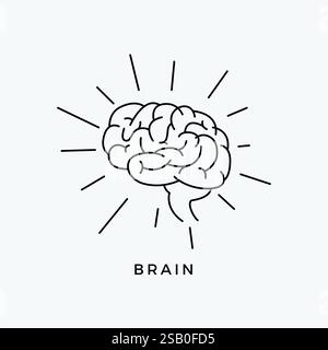 Symbol für menschliches Gehirn mit bearbeitbarem Konturumriss, bearbeitbarem Konturumriss des Gehirns Stock Vektor