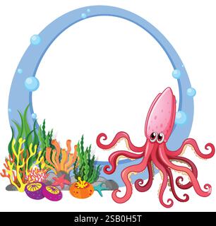 Lebendige Meeresbewohner und -Pflanzen in der Ozeanszene Stock Vektor