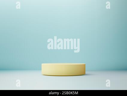 Das zylindrische 3D-Podium steht in minimalistischem Raum mit hellblauem Hintergrund. Ideal für Produktpräsentationen, Branding-Mockups und elegante Ma Stock Vektor