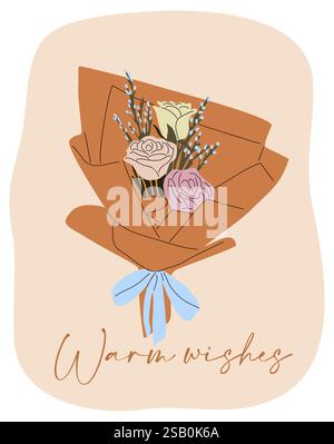 Grußkartendesign mit Blumenstrauß in Papier Stock Vektor