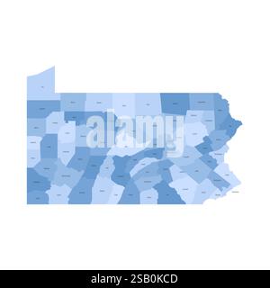 Pennsylvania, PA – detaillierte politische Karte des US-Bundesstaates. Administrative Karte unterteilt in Bezirke. Blaue Karte mit Kreisnamen. Vektorabbildung Stock Vektor