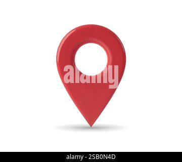 Ein leuchtend rotes 3D-Positionssymbol mit einer hohlen Mitte, isoliert auf weißem Hintergrund Stock Vektor