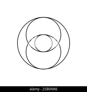 Schwarz umrissenes Vesica Piscis-Symbol mit zwei sich überschneidenden Kreisen Stock Vektor
