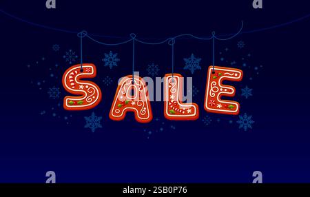 Weihnachtsbanner mit Lebkuchenbuchstaben. Vorlage für die Kopfzeile der Weihnachtskampagne mit festlichen Elementen. Werbeplakat oder Webbanner. Flache vecto Stock Vektor