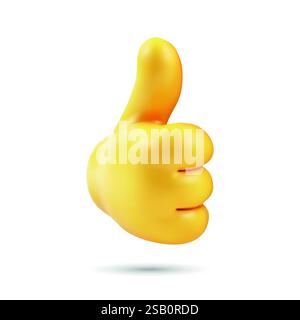 Gelbes 3D-Emoji-Symbol mit Daumen nach oben, isoliert auf weißem Hintergrund, das die Genehmigung anzeigt Stock Vektor