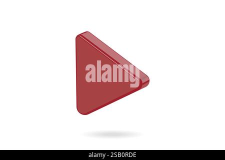 Schlankes rotes 3D-Symbol für die dreieckige Wiedergabetaste, isoliert auf weißem Hintergrund, symbolisiert Medien Stock Vektor
