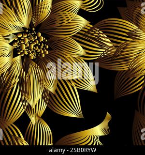Nahtloser Hintergrund mit goldener Blume. Handzeichnung. Nicht AI, Vektorillustration Stock Vektor