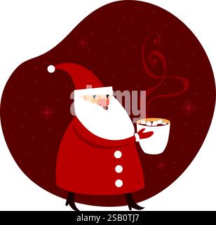 Der Weihnachtsmann hält eine große Tasse Glühwein. Saisonales Angebot für Café oder weihnachtsmarkt. Illustration des flachen Vektors Stock Vektor
