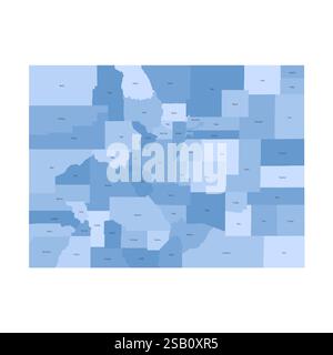 Colorado, CO – detaillierte politische Karte des US-Bundesstaates. Administrative Karte unterteilt in Bezirke. Blaue Karte mit Kreisnamen. Vektorabbildung Stock Vektor
