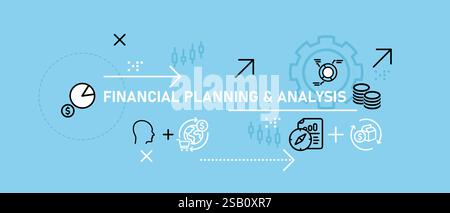 Finanzplanung und -Analyse Konzeptidee Unternehmen Unternehmensfinanzierung Geschäftsstrategie Projektentwicklung Analyse Management Design Symbol Stock Vektor