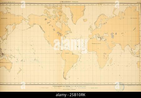 Wissenschaftliche Ergebnisse der Deutschen Tiefsee-Expedition auf dem Dampfer 'Valdivia' 1898-1899 Jena G. Fischer 1902-40. Deutsche Tiefsee-Expedition, 1898-1899 Marine Animals Wissenschaftliche Expeditionen Valdivia Schiff Reisen um die Welt Pteropoda Seas Nails Seas Slugs, Eine historische Weltkarte mit einer detaillierten Darstellung von Landmassen auf der ganzen Welt. Auf der Karte werden verschiedene Länder und Kontinente mit markierten Grenzen hervorgehoben, die wichtige geografische Merkmale zeigen. Zahlreiche kleine Punkte und Markierungen sind überall verstreut und zeigen Orte von Interesse oder Relevanz zum Zeitpunkt der ITS an Stockfoto