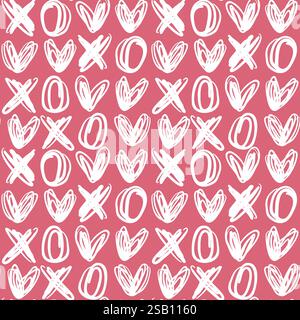Nahtloses xo-Kreuz-Null-Vektormuster. Handgezeichneter Sketch-Schriftzug. Minimalistisches Ornament Stock Vektor