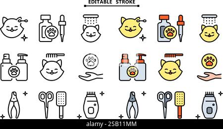 Set mit Symbolen für die Tierpflege. Bearbeitbare Kontur. Pflege von Katzen und Hunden. Tierärztliche Dienstleistungen. Einfache Vektorsymbole für ui und ux, Website oder mobi Stock Vektor