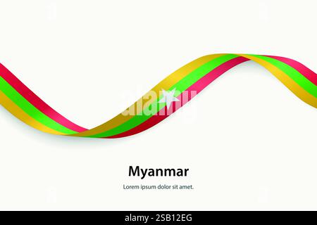 Myanmar-Flagge auf schwebendem Band. Vorlage für Unabhängigkeitstag Stock Vektor