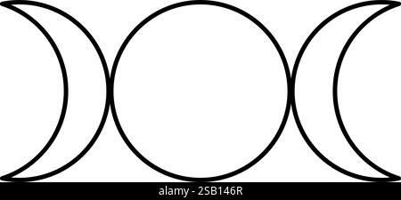 Simbol dreifache Göttin religiöses Zeichen Mondphasen wiccan Kontur Umrisslinie Symbol schwarze Farbe Vektor Illustration Bild dünn flach Stil einfach Stock Vektor