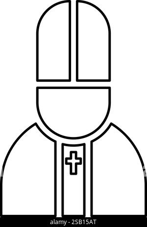 Papst katolischer Mann Kirche Bischof Kontur Umrisslinie Icon schwarze Farbe Vektor Illustration Bild dünn flach Stil einfach Stock Vektor