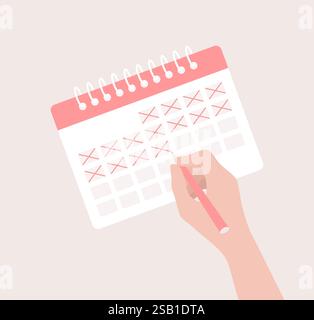 Überreiche Tage im Kalender mit rotem Stift. Illustration des flachen Vektors Stock Vektor